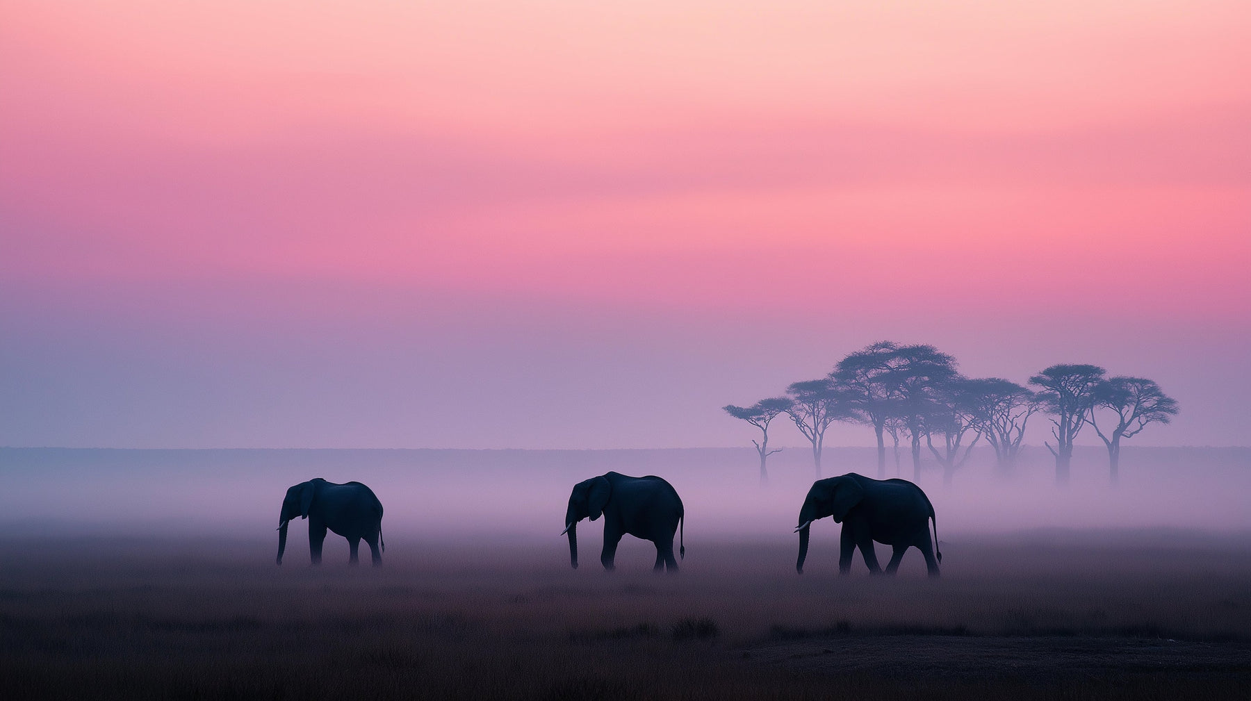 Detailed elephant savanna mural wallpaper design pattern with sunset mist by Kids-Mundo