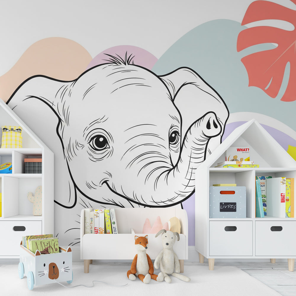 Elephant jungle wallpaper transforming children's bedroom into tropical adventure space