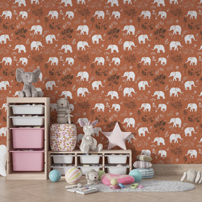 Joyful elephant floral wallpaper creating magical children's bedroom decor