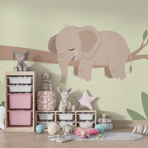 Nature-themed elephant mural wallpaper transforming toddler room into serene sanctuary by Kids-Mundo