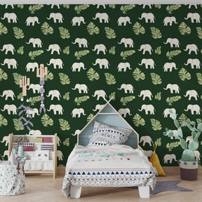 Baby elephant mural wallpaper transforming nursery into peaceful safari adventure space