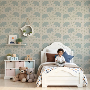 Cute elephant mural wallpaper in modern nursery with pastel colors by Kids-Mundo