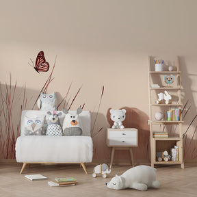 Nature-themed elephant and butterfly wallpaper for calming kids room decor