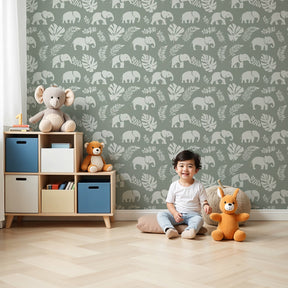 Elephant jungle mural wallpaper creating safari-themed nursery decor by Kids-Mundo