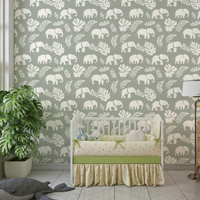 Animal-themed elephant wallpaper transforming kids playroom into adventure space
