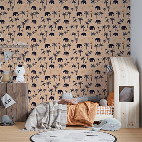 Tropical elephant mural wallpaper transforming kids playroom into safari adventure space