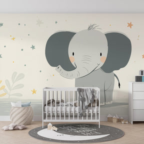 Sweet elephant safari wallpaper with pastel colors for calming nursery design
