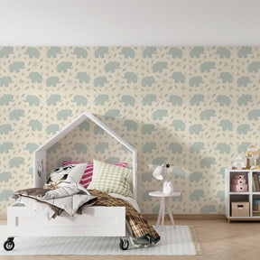 Elephant animal wallpaper creating peaceful atmosphere in children's bedroom decor