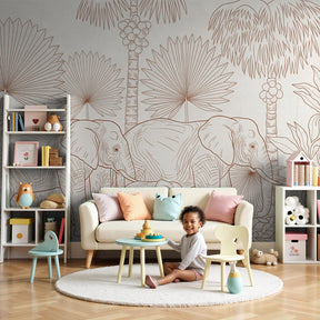 Tropical elephant mural wallpaper creating serene safari nursery decor by Kids-Mundo