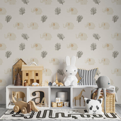 Kids-Mundo charming elephant wall mural adding natural warmth to a children's playroom