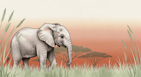 Detailed elephant safari mural wallpaper design pattern with savanna landscape by Kids-Mundo