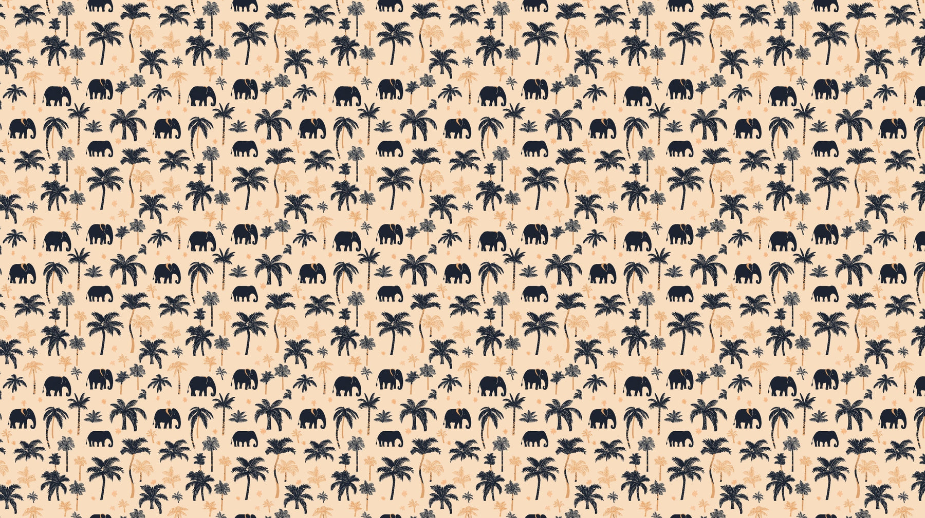 Detailed elephant and palm tree mural wallpaper design pattern on soft beige background by Kids-Mundo
