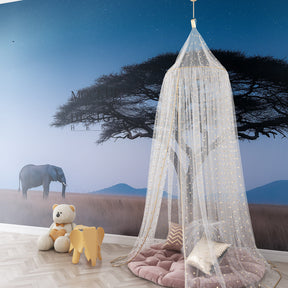 Dreamy elephant wallpaper transforming kids room into magical safari adventure space