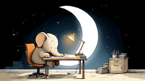 Detailed elephant student under moonlight mural wallpaper design pattern by Kids-Mundo
