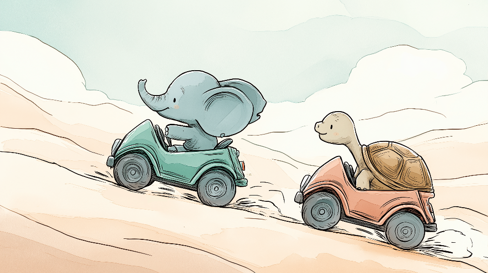 Elephant and Tortoise Car Race Wall Mural