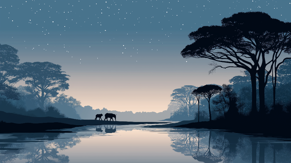 Elephants at Dusk Savanna Wall Mural