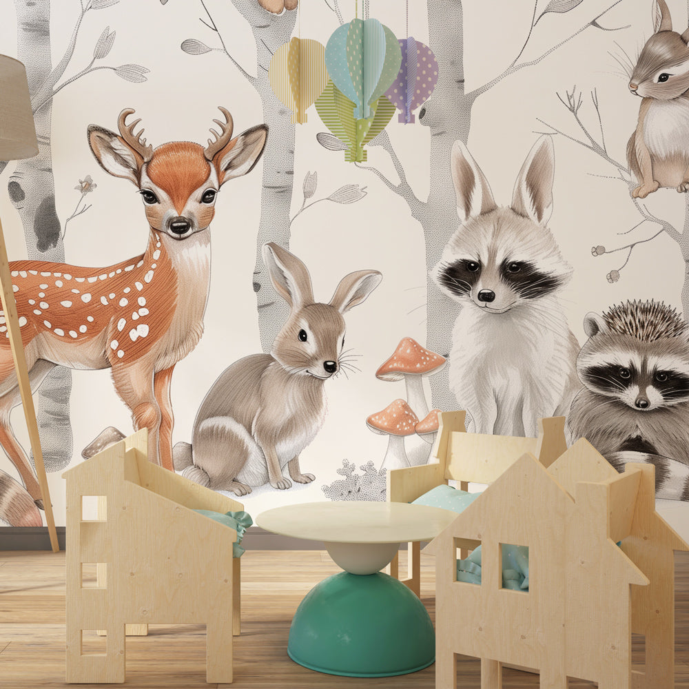 Woodland animals mural wallpaper creating magical kids bedroom decor with forest theme