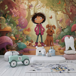Magical woodland adventure mural wallpaper creating fairy-tale atmosphere in kids bedroom
