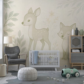 Woodland animal mural wallpaper transforming children's bedroom with deer owl fox design
