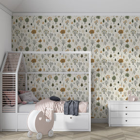 Magical tree wallpaper transforming children's bedroom into peaceful forest retreat