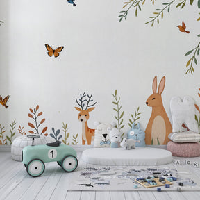 Forest animals mural wallpaper creating magical atmosphere in children's bedroom decor