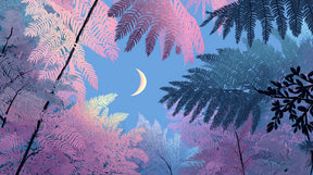 Detailed enchanted forest mural wallpaper design pattern with moonlit ferns by Kids-Mundo