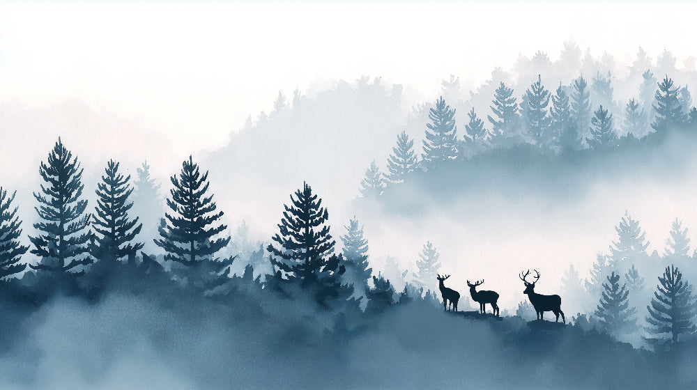 Detailed enchanted forest mural wallpaper design pattern with majestic deer by Kids-Mundo
