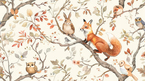 Detailed enchanted forest mural wallpaper design pattern with woodland animals by Kids-Mundo