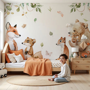 Enchanted forest mural wallpaper creating magical woodland nursery decor with butterflies by Kids-Mundo