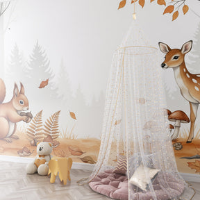 Enchanted woodland wallpaper transforming children's bedroom with autumn forest theme by Kids-Mundo