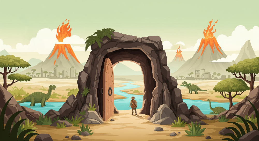 Explorer Door Dinosaur Volcano Valley Wall Mural