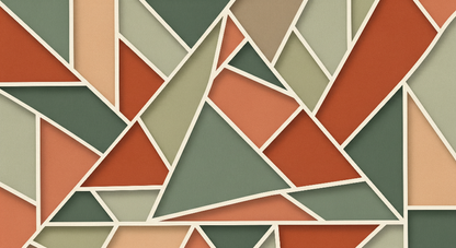 Flat artwork of the Kids-Mundo faceted terracotta and sage triangle wall mural design
