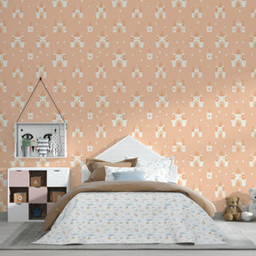 Pink castle wallpaper transforming children's bedroom into enchanted fairy tale space