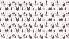 Detailed fairy castle mural wallpaper design pattern with pink castles and stars by Kids-Mundo