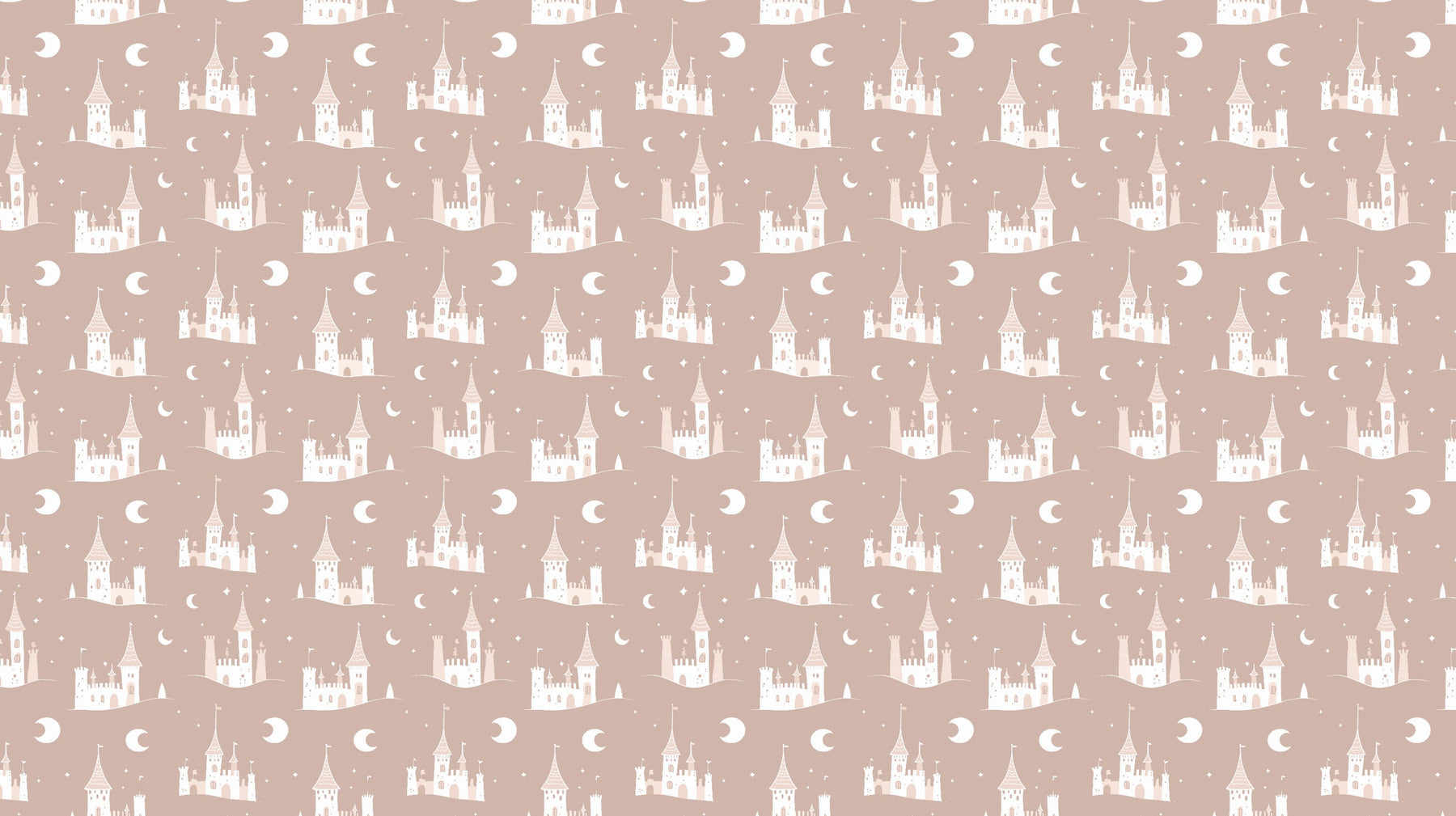 Detailed fairy castle mural wallpaper design pattern with moonlit sky and stars by Kids-Mundo