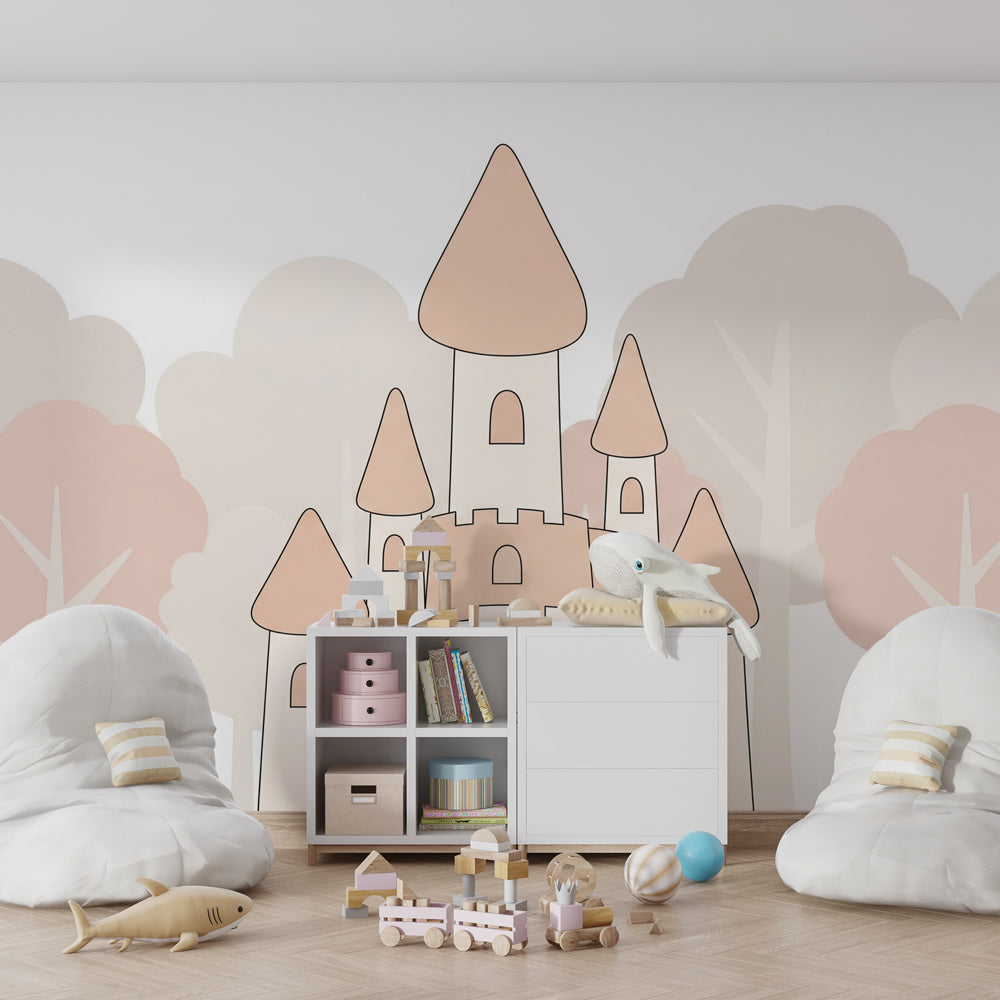 Dreamy castle wallpaper transforming children's bedroom into fairytale kingdom by Kids-Mundo