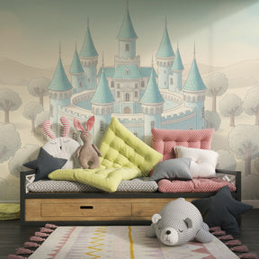 Children's castle wall mural inspiring imaginative play in modern playroom decor