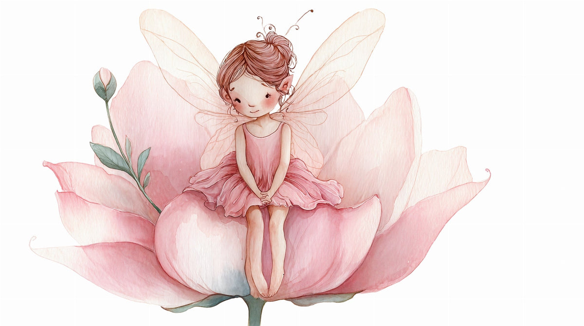 Whimsical Fairy on a Pink Flower Wall Mural