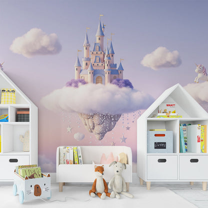 Cloud kingdom wall mural from Kids-Mundo brightening a whimsical children's playroom