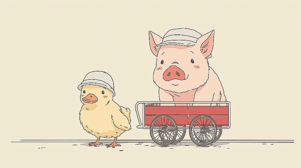 Detailed farm animals mural wallpaper design pattern with pig in cart and duck by Kids-Mundo