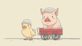 Detailed farm animals mural wallpaper design pattern with pig in cart and duck by Kids-Mundo