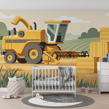 Kids-Mundo harvester farm wall mural bringing outdoor charm to a children's playroom