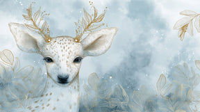 Detailed fawn animal mural wallpaper design pattern with golden leaf crowns by Kids-Mundo