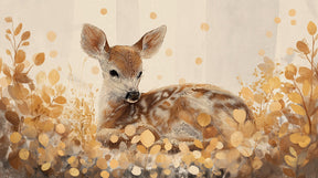 Detailed fawn and golden leaves mural wallpaper design pattern by Kids-Mundo