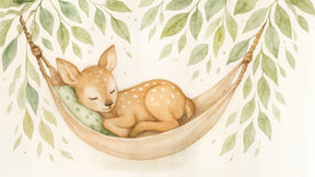 Detailed watercolor fawn mural wallpaper design pattern with sleeping deer by Kids-Mundo