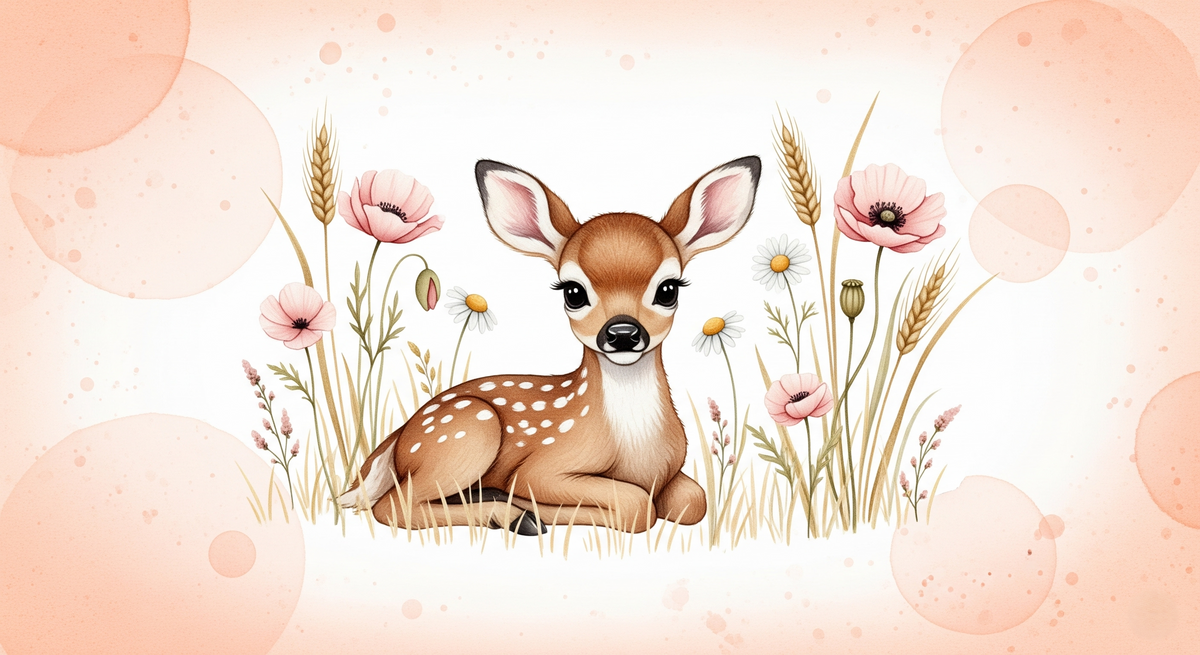 Baby Fawn in Wildflowers Wall Mural