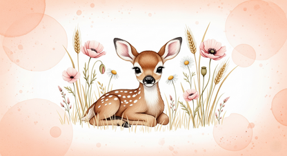 Kids-Mundo flat artwork preview of the baby fawn wildflower meadow wall mural.