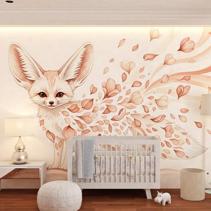 Kids-Mundo watercolour fennec fox mural adding gentle colour to a playroom wall