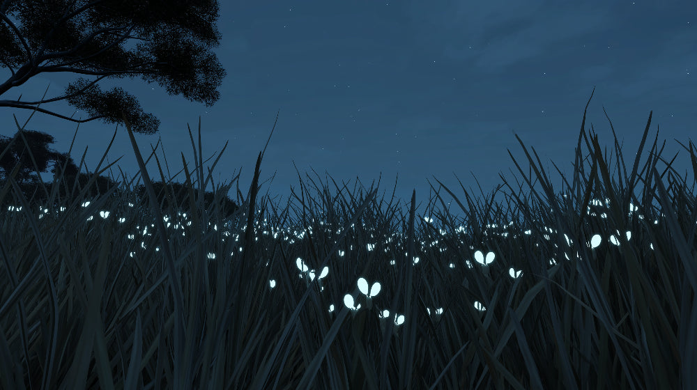 Detailed firefly meadow mural wallpaper design pattern showing glowing fireflies in prairie grass by Kids-Mundo