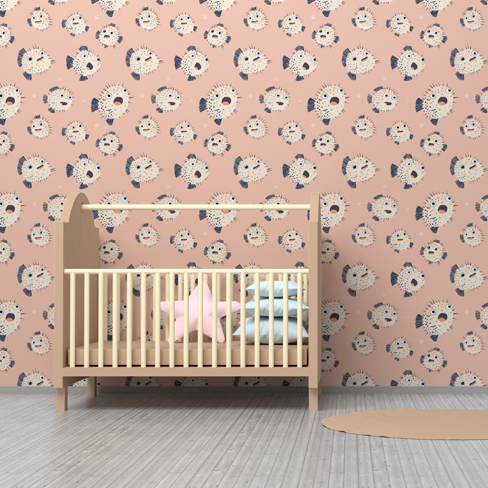 Ocean fish mural wallpaper for kids playroom with adorable sea creatures by Kids-Mundo